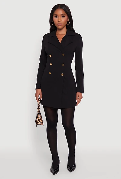 Womens Double Breasted Captains Blazer Dress, Black, Size XL
