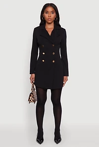 Womens Double Breasted Captains Blazer Dress, Black, Size XL