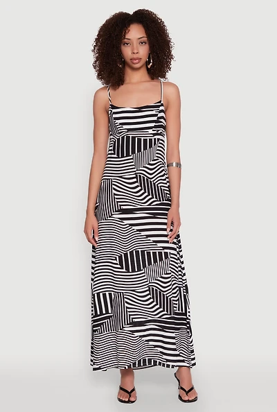 Womens Striped Print Cut Out Back Maxi Dress, Multi, Size M