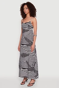 Womens Striped Print Cut Out Back Maxi Dress, Multi, Size M