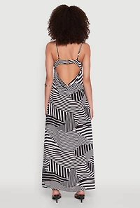 Womens Striped Print Cut Out Back Maxi Dress, Multi, Size M