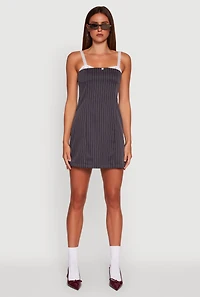 Womens Patterned Lace Trim Sleeveless Mini Dress, Blue, Size L