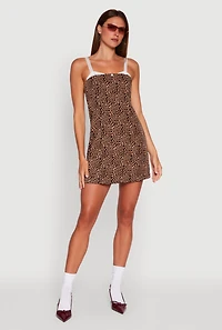 Womens Patterned Lace Trim Sleeveless Mini Dress, Multi, Size L