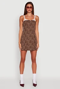 Womens Patterned Lace Trim Sleeveless Mini Dress, Multi, Size S