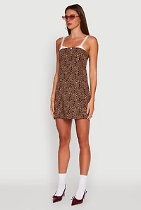 Womens Patterned Lace Trim Sleeveless Mini Dress, Multi, Size L