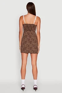 Womens Patterned Lace Trim Sleeveless Mini Dress, Multi, Size L