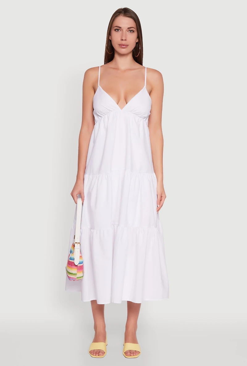 Womens Trendy V-Neck Sleeveless Tiered Maxi Dress, White, Size XL