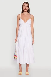 Womens Trendy V-Neck Sleeveless Tiered Maxi Dress, White, Size XL