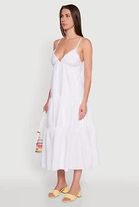 Womens Trendy V-Neck Sleeveless Tiered Maxi Dress, White, Size XL