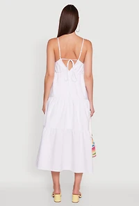 Womens Trendy V-Neck Sleeveless Tiered Maxi Dress, White, Size XL