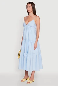 Womens Trendy V-Neck Sleeveless Tiered Maxi Dress, Blue,