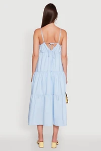 Womens Trendy V-Neck Sleeveless Tiered Maxi Dress, Blue,