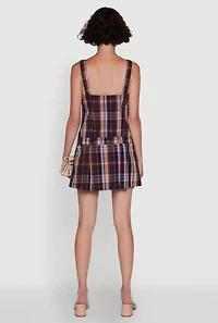 Womens Plaid Square Neck Sleeveless Pleated Hem Dress, Multi,