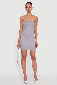 Pinstripe Pocket Detail Strapless Mini Dress