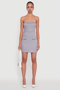 Womens Pinstripe Pocket Detail Strapless Mini Dress, Grey, Size M