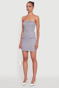 Womens Pinstripe Pocket Detail Strapless Mini Dress, Grey, Size M
