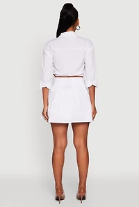 Womens Tabbed Sleeve Belted Button Front Shirt Dress, White, Size XL