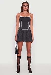 Womens Sleeveless Two Toned Pinstripe Pleated Dress, Black, Size M