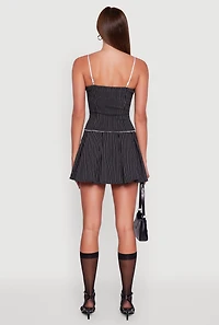 Womens Sleeveless Two Toned Pinstripe Pleated Dress, Black, Size M