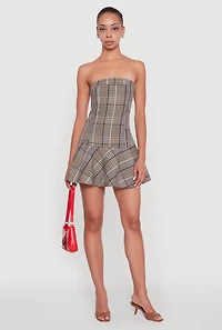 Plaid Strapless Skater Dress