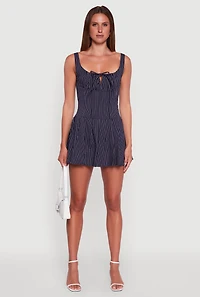 Womens Pinstripe Pleated Milkmaid Dress, Blue, Size XL