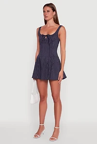 Womens Pinstripe Pleated Milkmaid Dress, Blue, Size XL