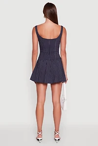 Womens Pinstripe Pleated Milkmaid Dress, Blue, Size XL