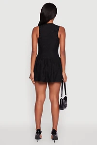 Womens Textured Knit High Neck Sleeveless Skater Dress, Black,
