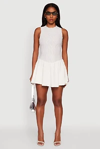 Womens Textured Knit High Neck Sleeveless Skater Dress, White, Size S