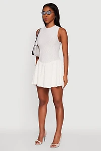Womens Textured Knit High Neck Sleeveless Skater Dress, White, Size S