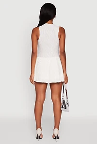 Womens Textured Knit High Neck Sleeveless Skater Dress, White, Size S
