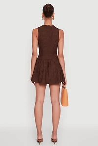 Womens Textured Knit High Neck Sleeveless Skater Dress, Brown, Size M