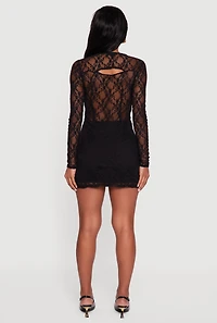 Floral Lace Tie Front Studded Keyhole Detail Micro Dress