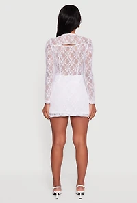 Womens Floral Lace Tie Front Studded Keyhole Detail Micro Dress, White,