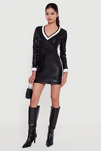 Studded 9 Graphic Faux Leather Mini Dress