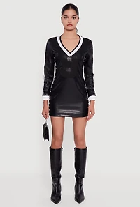 Womens Studded 9 Graphic Faux Leather Mini Dress, Black, Size S