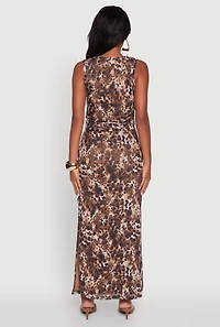 Womens Printed Patterned Mesh Tank Top and Side Slit Maxi Skirt, Multi,