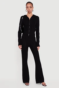 Womens High Waisted Cable Knit Pull On Pants, Black, Size XL