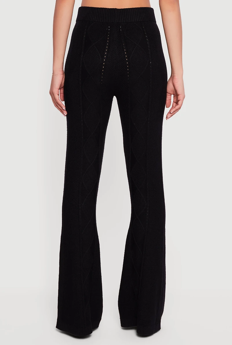 Womens High Waisted Cable Knit Pull On Pants, Black, Size XL