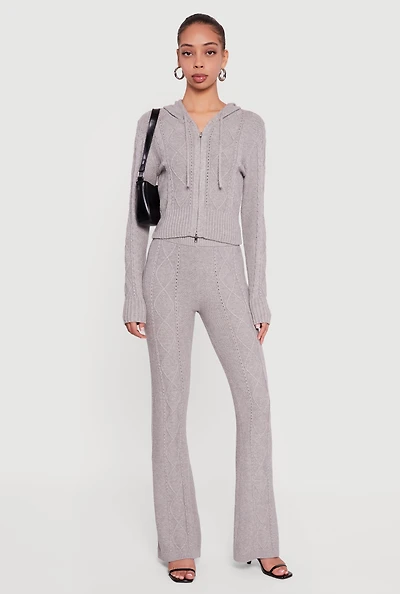 High Waisted Cable Knit Pull On Pants