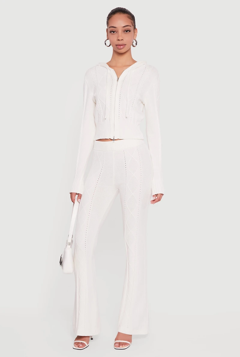 High Waisted Cable Knit Pull On Pants