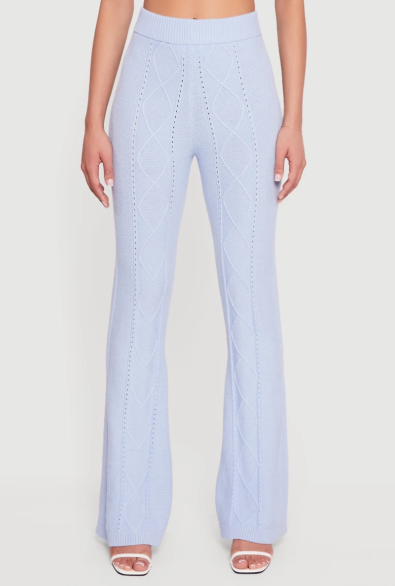 Womens High Waisted Cable Knit Pull On Pants, XL