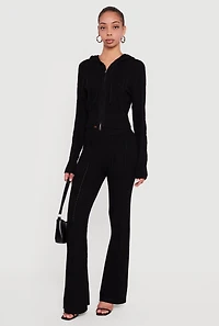 Womens Zip Front Cable Knit Hooded Cardigan,