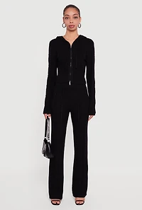 Womens Zip Front Cable Knit Hooded Cardigan,