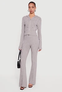 Womens Zip Front Cable Knit Hooded Cardigan, Grey, Size L