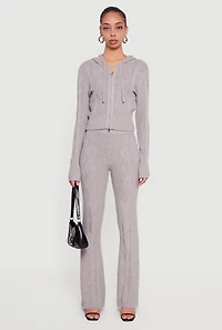 Womens Zip Front Cable Knit Hooded Cardigan, Grey, Size L