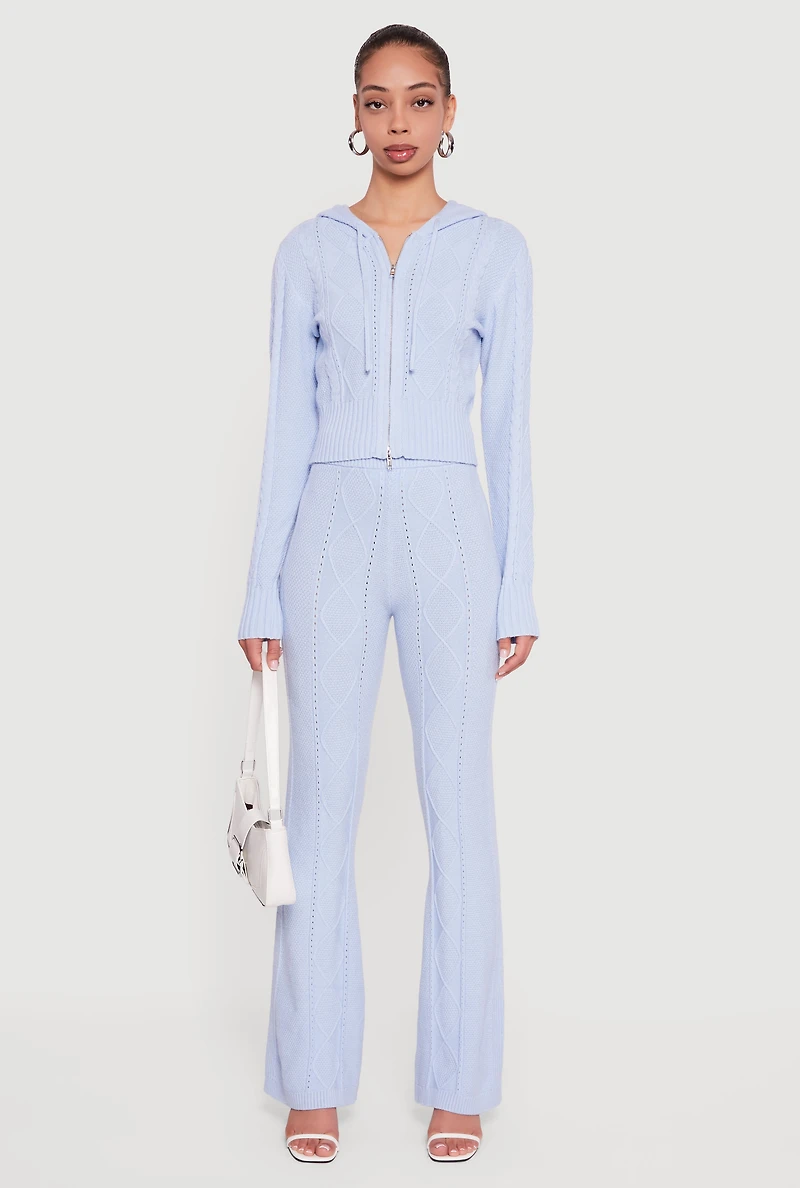 Zip Front Cable Knit Hooded Cardigan