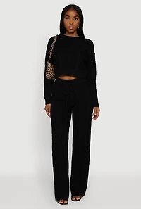 Womens Cable Knit Cropped Pullover Sweater, Black, Size L