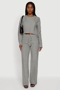 Womens Cable Knit Cropped Pullover Sweater, Grey, Size S