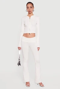 Mid Rise Ribbed Knit Flare Leg Pants